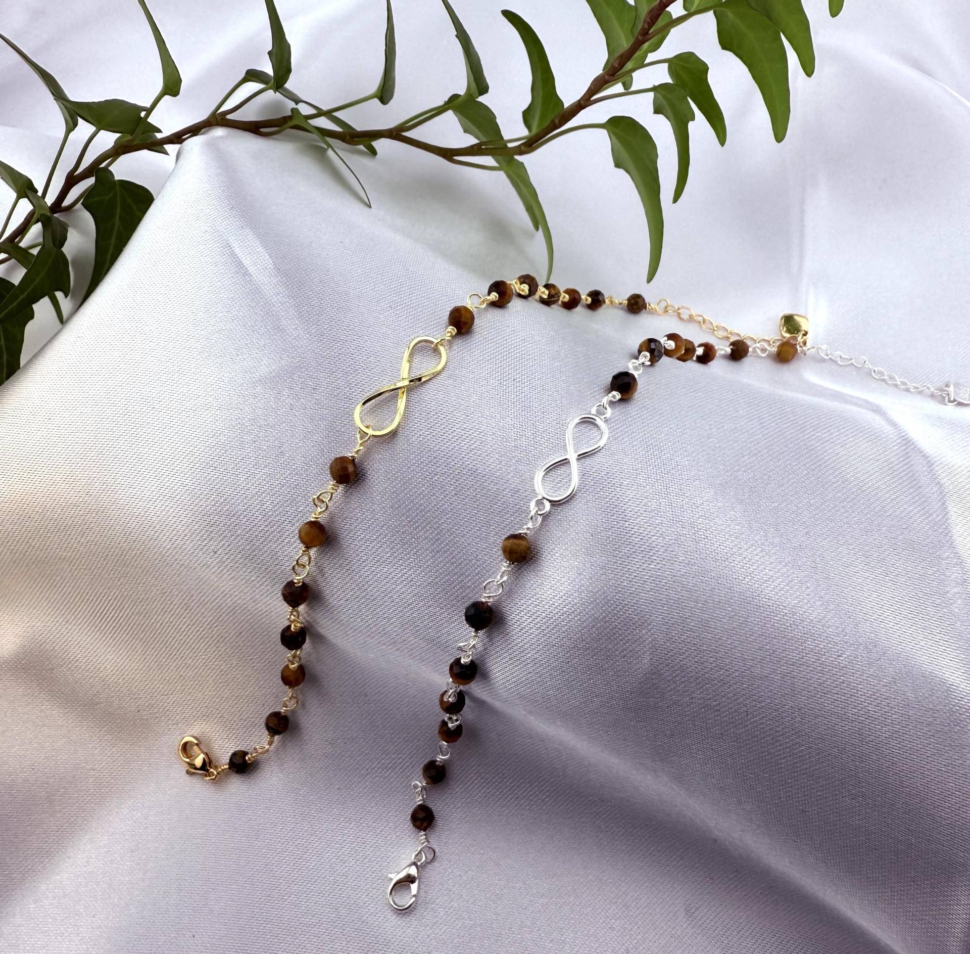 Infinity-Armband, Tigeraugen-Armband, 925Er Sterlingsilber Oder 14-Karätiges Gold, Schmuck Mit Halbedelsteinen, Freundschaftsarmband, Natursteinen von Bijouxzenitudech