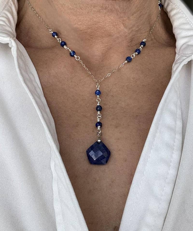 Lapislazuli Halskette, 925 Sterling Silber, 14K Gold, Halbedelstein Schmuck, Naturstein, Geschenk Für Sie von Bijouxzenitudech
