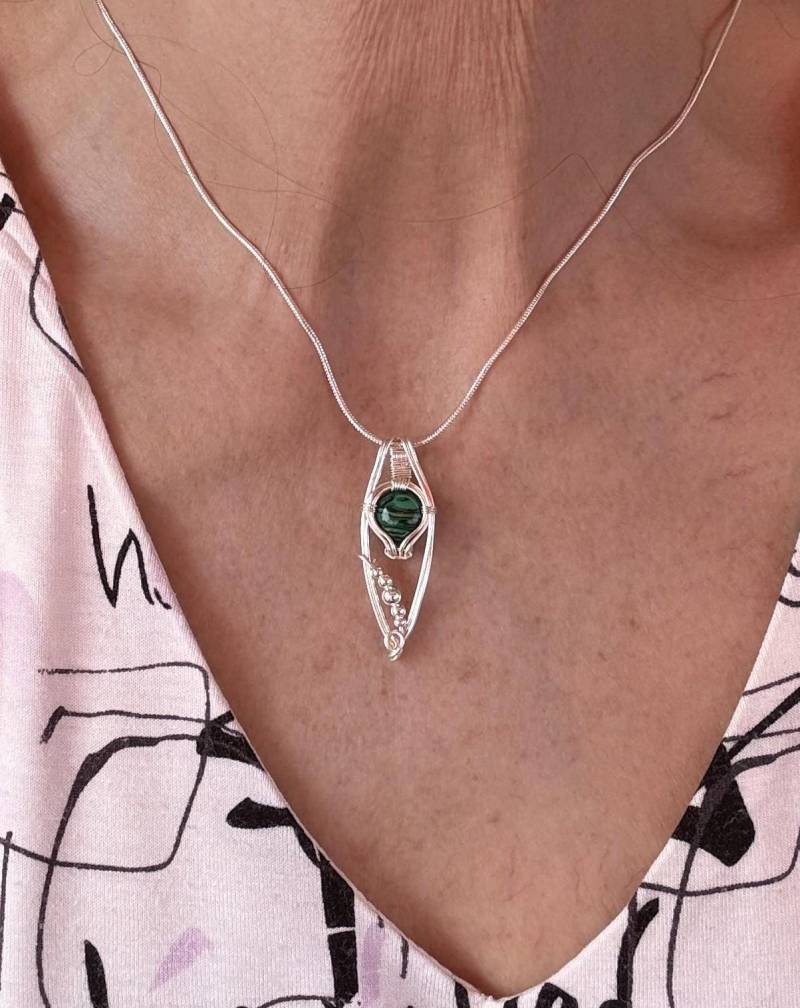 Malachit Halskette, Anhänger, 925 Sterling Silber von Bijouxzenitudech