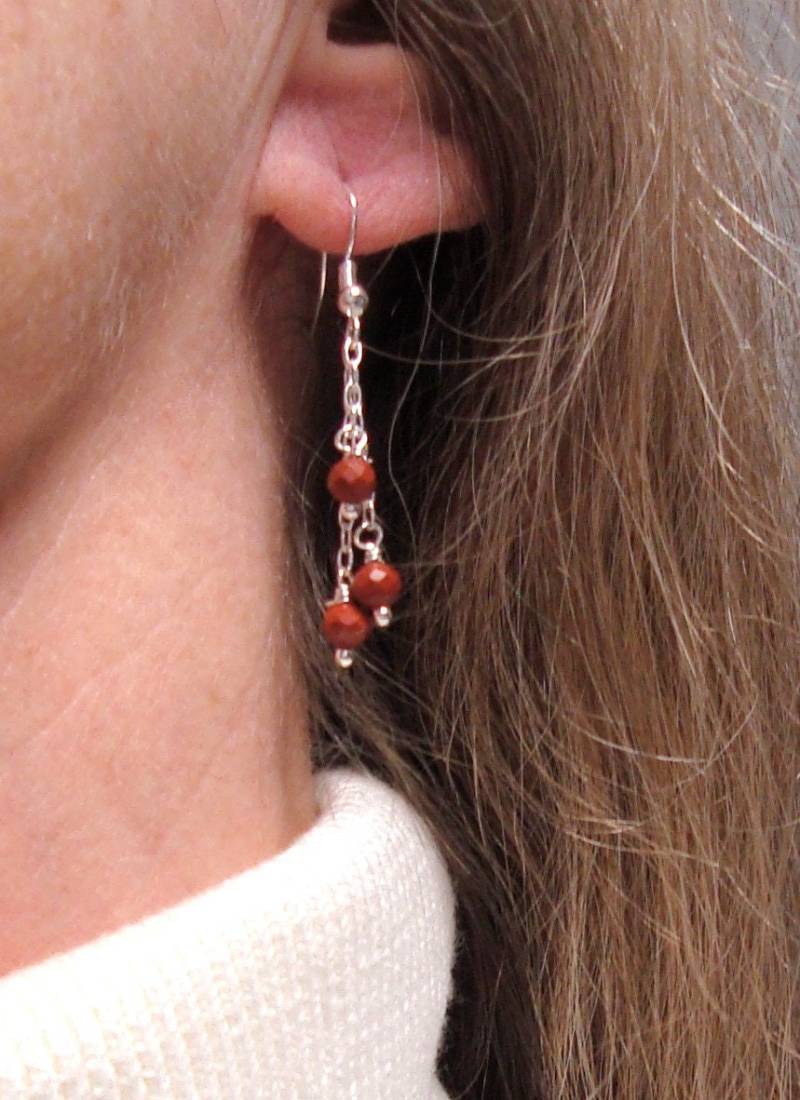 Rote Jaspis-Ohrringe, 925 Sterling Silber Oder 14 Karat Vergoldet von Bijouxzenitudech