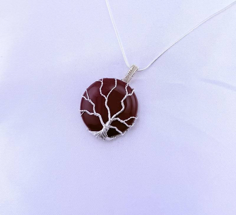 Roter Jaspis Lebensbaum Halskette, Anhänger, Talisman 925 Sterling Silber von Bijouxzenitudech