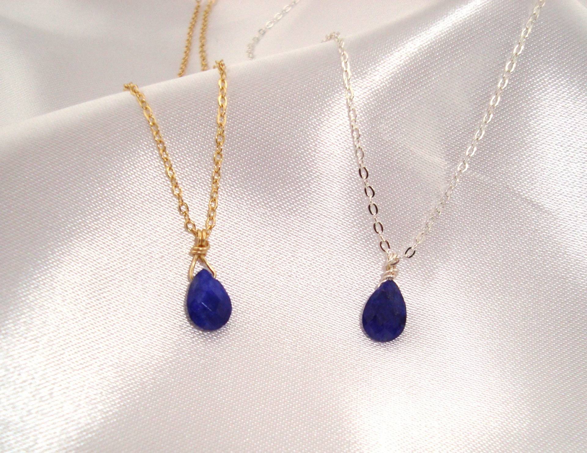 Saphirkette, 925Er Sterlingsilber Oder 14-Karätig Vergoldet, Stein Zum Jahrestag Im September, Schmuck Aus Natursteinen, Halbedelsteinen von Bijouxzenitudech