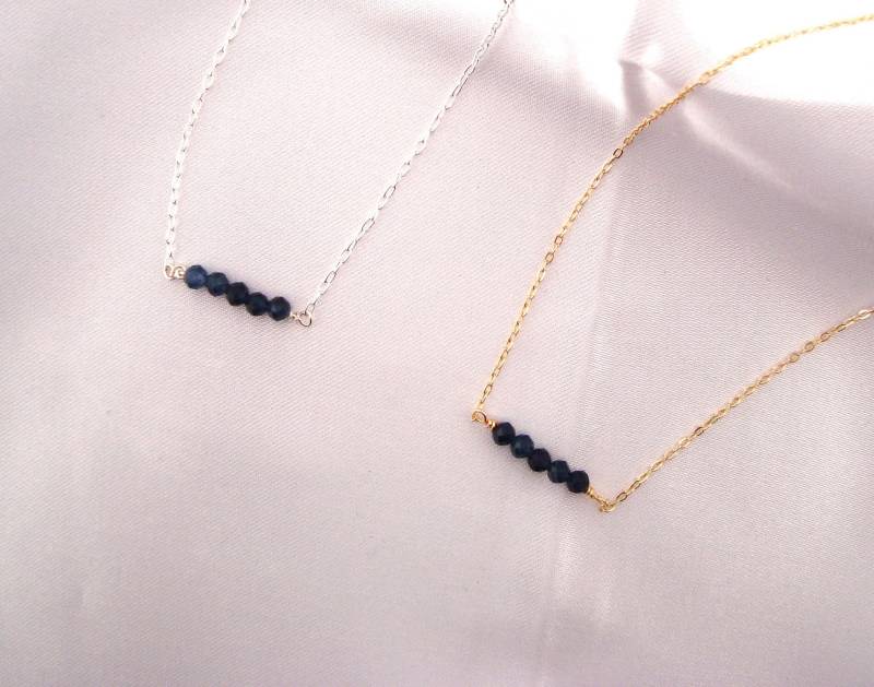 Saphirperlenkette, 925 Sterlingsilber Oder 14 Karat Vergoldet, Geburtsstein September von Bijouxzenitudech