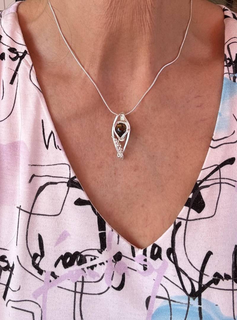 Tigerauge Halskette, Anhänger, 925 Sterling Silber, Geschenk Für Sie, Naturstein Schmuck, Halbedelstein Schmuck von Bijouxzenitudech