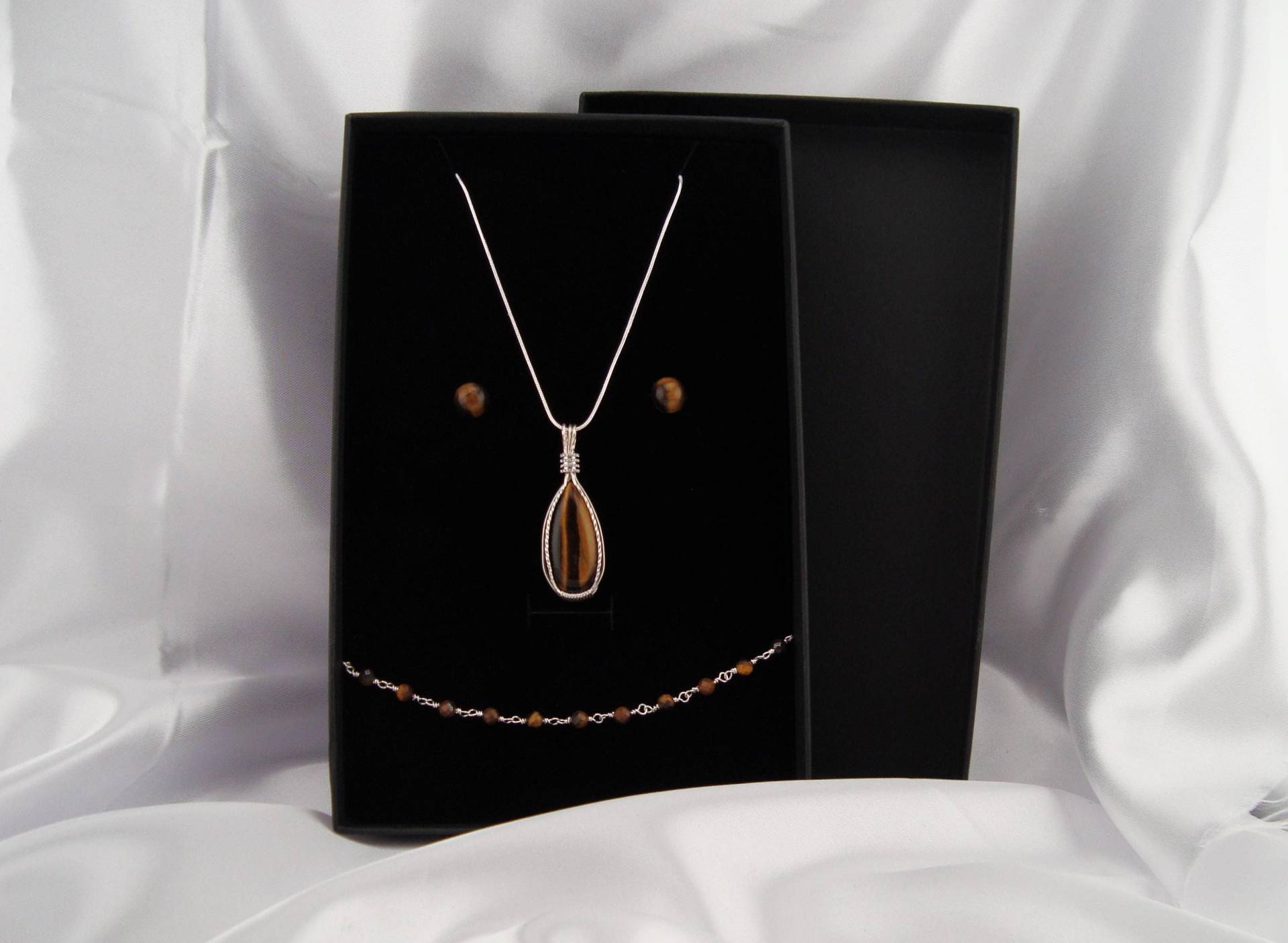 Tigerauge Schmuck, Set, 925 Sterling Silber Oder 14K Vergoldet von Bijouxzenitudech