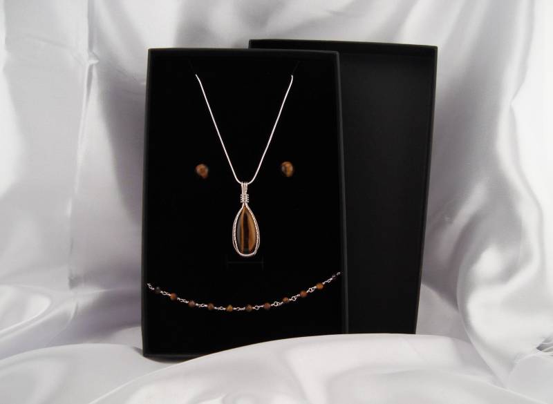 Tigerauge Schmuck, Set, 925 Sterling Silber Oder 14K Vergoldet von Bijouxzenitudech