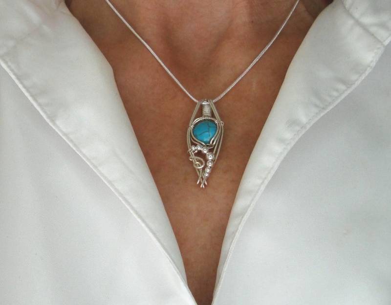Türkis Anhänger, Halskette, 925 Sterling Silber, Geschenk Für Sie, Naturstein Schmuck, Halbedelstein Schmuck von Bijouxzenitudech