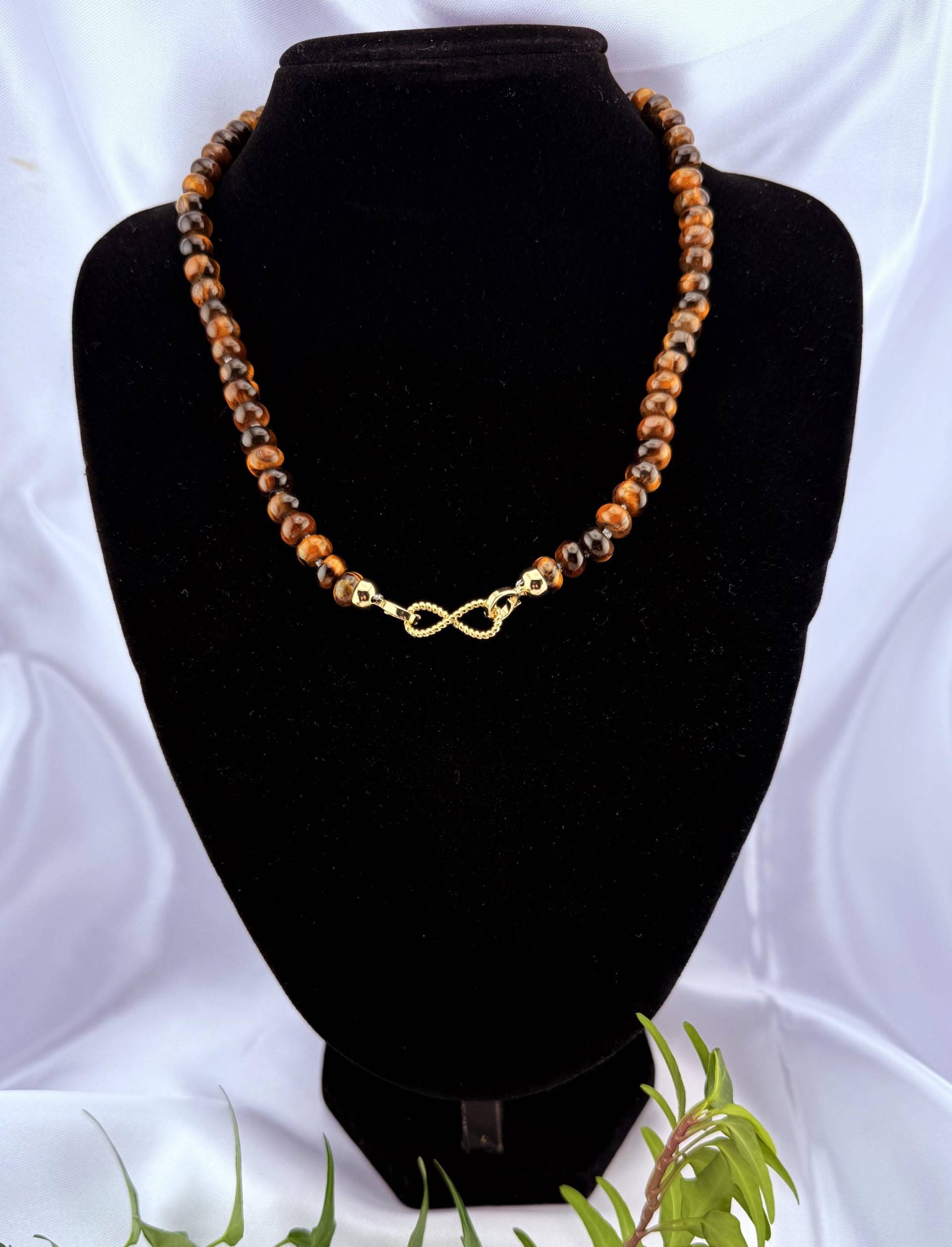 Unendlichkeitskette, Tigeraugenkette, Knotenkette, Platin Oder 14-Karätiges Gold, Schmuck Mit Halbedelsteinen, Geschenk Für Sie von Bijouxzenitudech