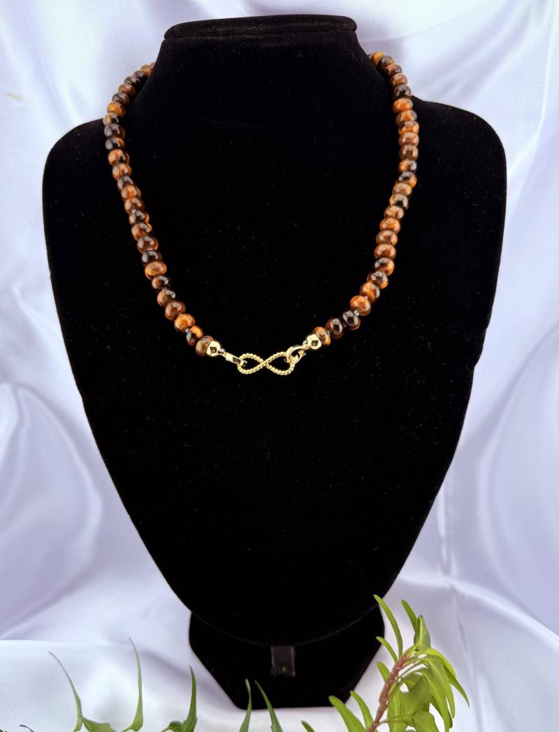 Unendlichkeitskette, Tigeraugenkette, Knotenkette, Platin Oder 14-Karätiges Gold, Schmuck Mit Halbedelsteinen, Geschenk Für Sie von Bijouxzenitudech