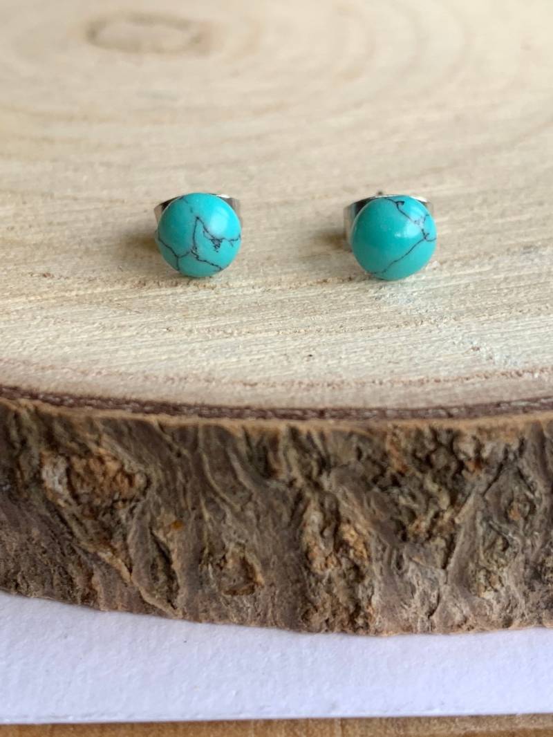 Türkis Silber Ohrringe 6 Mm., Runde Ohrringe, Mini Ohrstecker, Disc Boho Sterling von Bijuteka