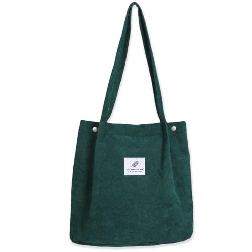Bikasun Cord Umhängetasche Damen, Groß Schultertasche Cord Tasche Lässige Tote Bag Handtasche, Strandtasche Shopper Einkaufstasche, Stofftasche für Alltag, Büro, Schulausflug, Dunkelgrün Bikasun Cord Umhängetasche Damen, Groß Schultertasche Cord Tasche Lässige Tote Bag Handtasche, Strandtasche Shopper Einkaufstasche, Stofftasche für Alltag, Büro, Schulausflug, Dunkelgrün von Bikasun