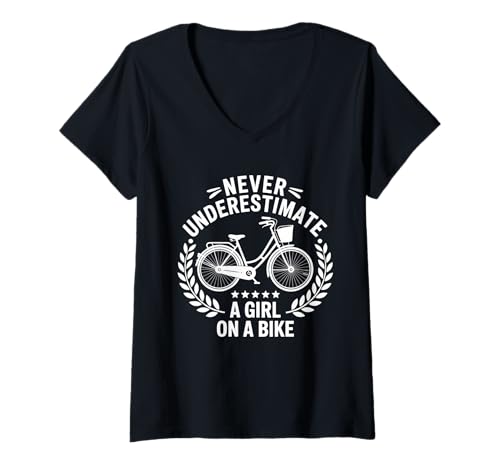 Damen Unterschätzen Sie Niemals EIN Mädchen auf einem Fahrrad T-Shirt mit V-Ausschnitt Damen Unterschätzen Sie Niemals EIN Mädchen auf einem Fahrrad T-Shirt mit V-Ausschnitt von Bike Rider Design Apparel