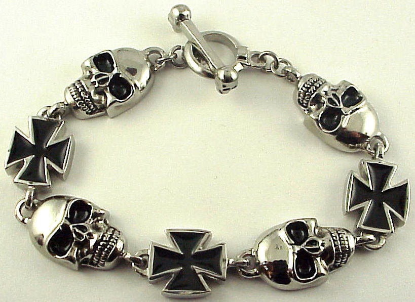 Heavy Metal Böser Totenkopf Armband Edelstahl Braceelt Creepy Wicket Demon Biker Roland Og von BikeChainJewelryCo