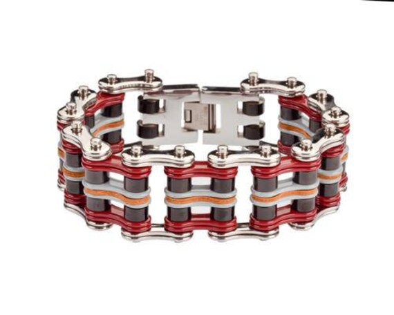 Quad Farbe 1 Zoll Breit Silber Rot Schwarz Grau Leder Edelstahl Motorrad Kette Armband Quad Farbe 1 Zoll Breit Silber Rot Schwarz Grau Leder Edelstahl Motorrad Kette Armband von BikeChainJewelryCo