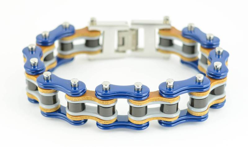 Tri Color Ton Blau Grau Schwarz Leder 3/4 Zoll Breit Doppel Link Design Herren Edelstahl Motorrad Kettenarmband Tri Color Ton Blau Grau Schwarz Leder 3/4 Zoll Breit Doppel Link Design Herren Edelstahl Motorrad Kettenarmband von BikeChainJewelryCo