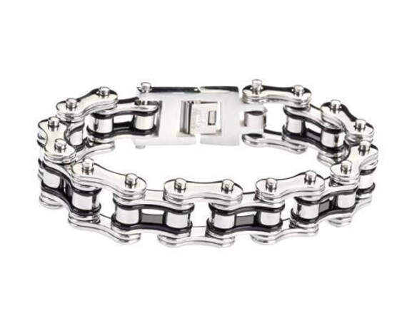 Zwei Ton Silber Schwarz 3/4 Zoll Breit Doppelt Link Design Unisex Edelstahl Motorrad Kettenarmband Zwei Ton Silber Schwarz 3/4 Zoll Breit Doppelt Link Design Unisex Edelstahl Motorrad Kettenarmband von BikeChainJewelryCo
