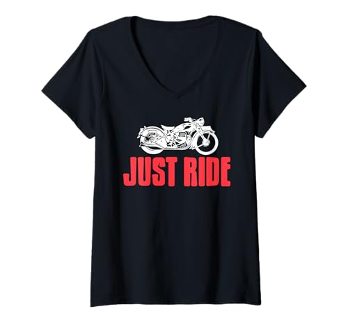Damen Nur Fahren Vintage Motorrad Freiheits Spruch T-Shirt mit V-Ausschnitt von Biker Minimal Stil Für Straßenfans
