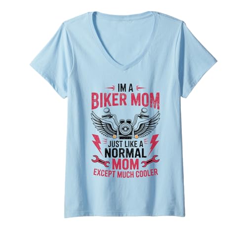 Damen Biker-Mama wie eine Normale Mutter, Aber cooleres Lustiges Motorrad T-Shirt mit V-Ausschnitt von Biker Mom Design Apparel
