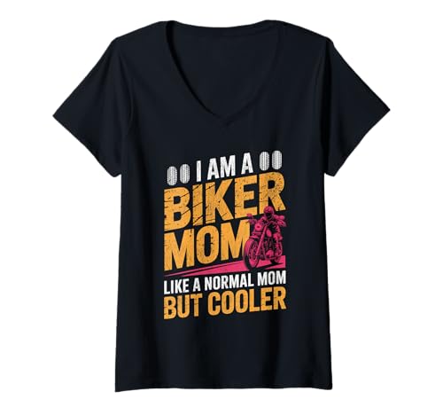 Damen Biker-Mama wie eine Normale Mutter, Aber cooleres Lustiges Motorrad T-Shirt mit V-Ausschnitt von Biker Mom Design Apparel