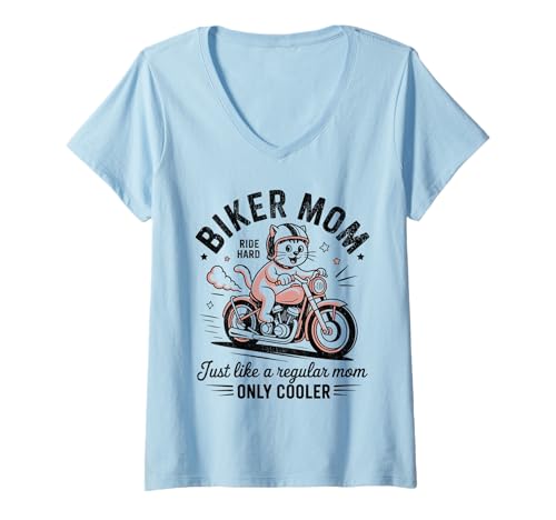 Damen Biker-Mama wie eine Normale Mutter, Aber cooleres Lustiges Motorrad T-Shirt mit V-Ausschnitt von Biker Mom Design Apparel