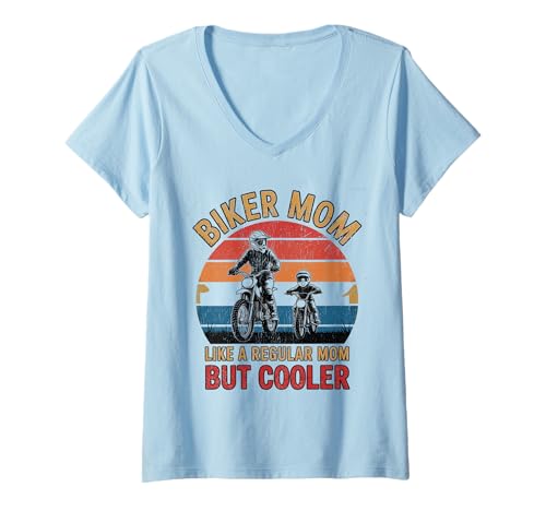 Damen Biker-Mama wie eine Normale Mutter, Aber cooleres Lustiges Motorrad T-Shirt mit V-Ausschnitt von Biker Mom Design Apparel