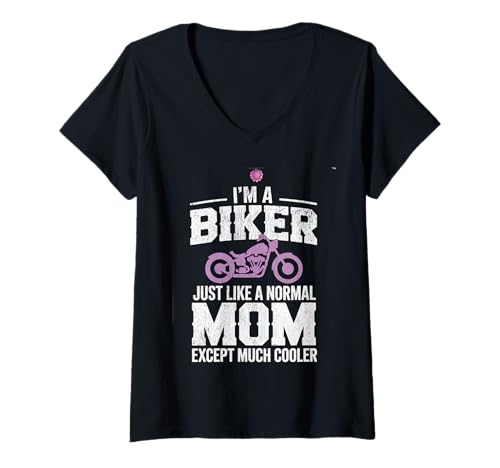 Damen Biker-Mama wie eine Normale Mutter, Aber cooleres Lustiges Motorrad T-Shirt mit V-Ausschnitt von Biker Mom Design Apparel