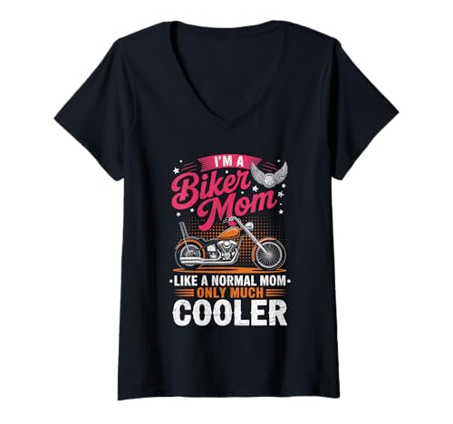 Damen Biker-Mama wie eine Normale Mutter, Aber cooleres Lustiges Motorrad T-Shirt mit V-Ausschnitt von Biker Mom Design Apparel