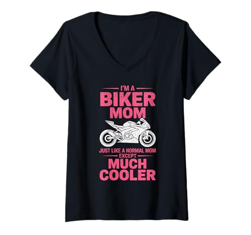 Damen Biker-Mama wie eine Normale Mutter, Aber cooleres Lustiges Motorrad T-Shirt mit V-Ausschnitt von Biker Mom Design Apparel