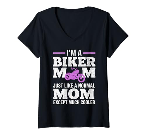 Damen Biker-Mama wie eine Normale Mutter, Aber cooleres Lustiges Motorrad T-Shirt mit V-Ausschnitt von Biker Mom Design Apparel