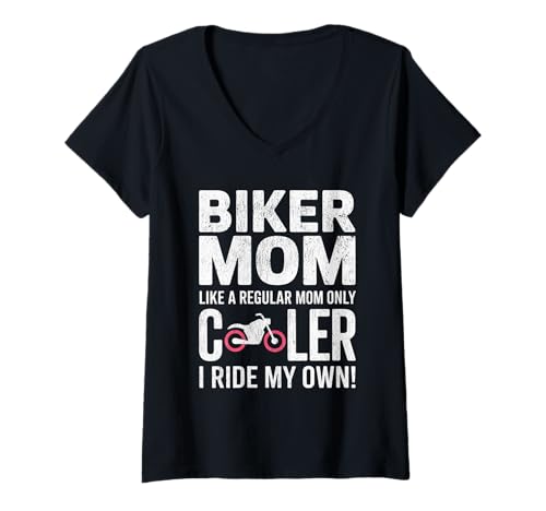 Damen Biker-Mama wie eine Normale Mutter, Aber cooleres Lustiges Motorrad T-Shirt mit V-Ausschnitt von Biker Mom Design Apparel