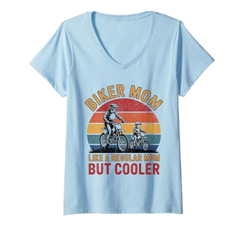 Damen Biker-Mama wie eine Normale Mutter, Aber cooleres Lustiges Motorrad T-Shirt mit V-Ausschnitt von Biker Mom Design Apparel