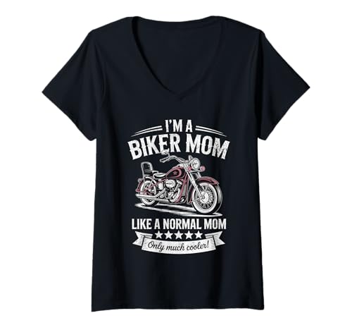 Damen Biker-Mama wie eine Normale Mutter, Aber cooleres Lustiges Motorrad T-Shirt mit V-Ausschnitt von Biker Mom Design Apparel