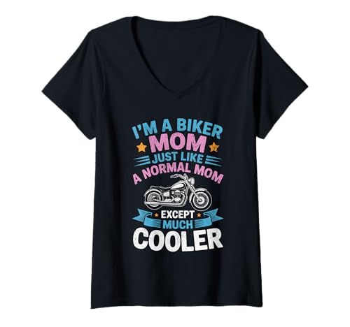 Damen Biker-Mama wie eine Normale Mutter, Aber cooleres Lustiges Motorrad T-Shirt mit V-Ausschnitt von Biker Mom Design Apparel