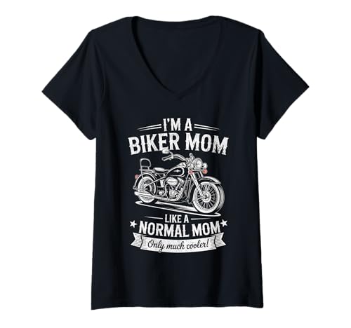 Damen Biker-Mama wie eine Normale Mutter, Aber cooleres Lustiges Motorrad T-Shirt mit V-Ausschnitt von Biker Mom Design Apparel