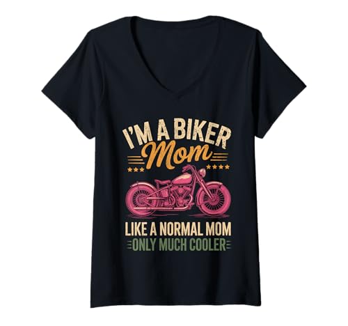 Damen Biker-Mama wie eine Normale Mutter, Aber cooleres Lustiges Motorrad T-Shirt mit V-Ausschnitt von Biker Mom Design Apparel