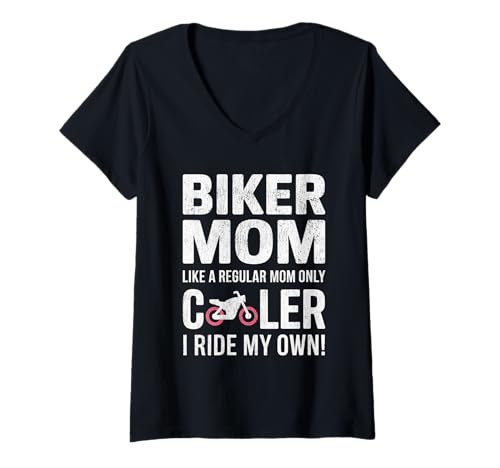 Damen Biker-Mama wie eine Normale Mutter, Aber cooleres Lustiges Motorrad T-Shirt mit V-Ausschnitt von Biker Mom Design Apparel