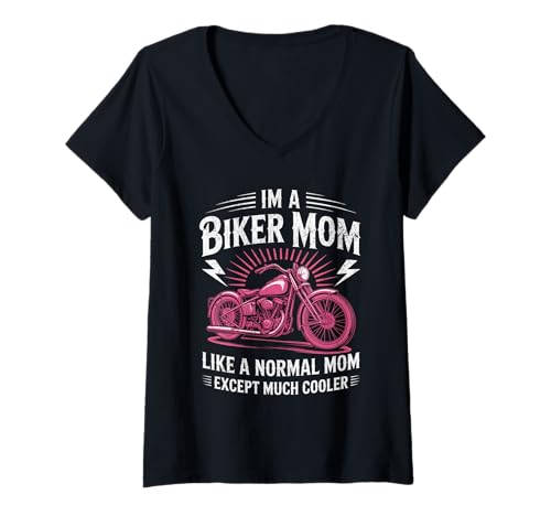 Damen Biker-Mama wie eine Normale Mutter, Aber cooleres Lustiges Motorrad T-Shirt mit V-Ausschnitt von Biker Mom Design Apparel