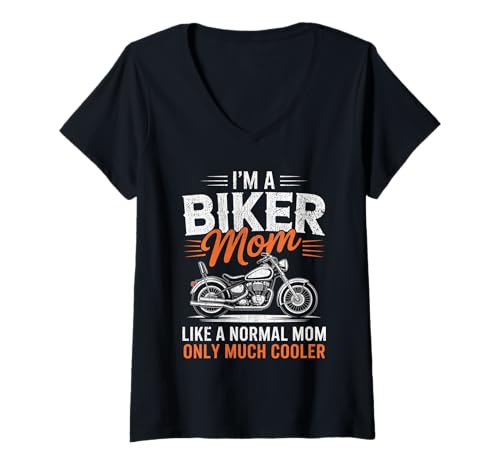 Damen Biker-Mama wie eine Normale Mutter, Aber cooleres Lustiges Motorrad T-Shirt mit V-Ausschnitt von Biker Mom Design Apparel