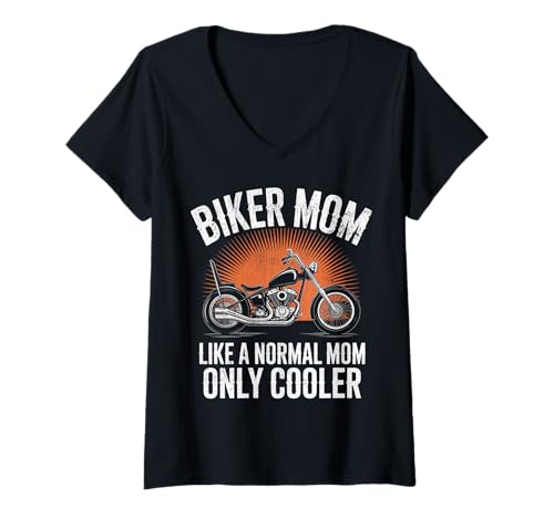 Damen Biker-Mama wie eine Normale Mutter, Aber cooleres Lustiges Motorrad T-Shirt mit V-Ausschnitt von Biker Mom Design Apparel