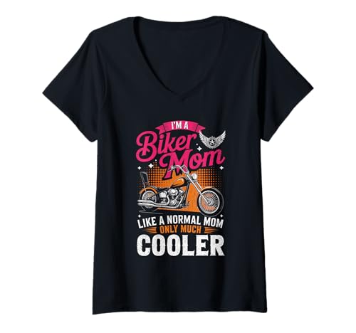 Damen Biker-Mama wie eine Normale Mutter, Aber cooleres Lustiges Motorrad T-Shirt mit V-Ausschnitt von Biker Mom Design Apparel
