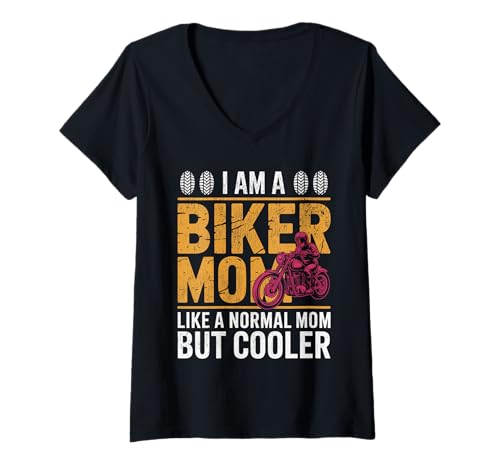 Damen Biker-Mama wie eine Normale Mutter, Aber cooleres Lustiges Motorrad T-Shirt mit V-Ausschnitt von Biker Mom Design Apparel