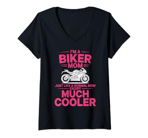 Damen Biker-Mama wie eine Normale Mutter, Aber cooleres Lustiges Motorrad T-Shirt mit V-Ausschnitt von Biker Mom Design Apparel