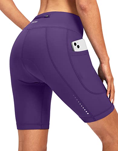 Bikewa Damen-Fahrrad-Shorts, 20,3 cm, gepolstert, 3D-Polsterung, für Radfahren, Rennradfahren, Spin, Radfahren, Reißverschlusstaschen, Violett, Mittel von Bikewa