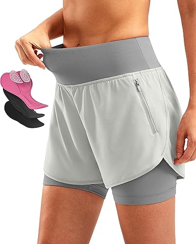 Bikewa Damen Mountainbike-Shorts, 4D-gepolstert, zum Radfahren, Reiten, Radfahren, Biker, Radlerhose für Damen, Reißverschlusstaschen, Hellgrau, Klein von Bikewa