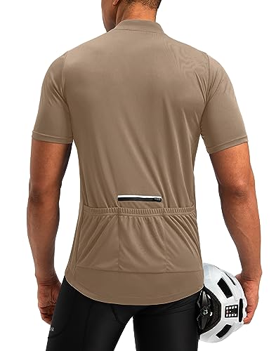 Bikewa Herren Radtrikot Feuchtigkeitstransport Kurzarm UPF Half Zip Bike Road Riding Biking Shirts für Männer Reißverschlusstaschen, Khaki, L von Bikewa