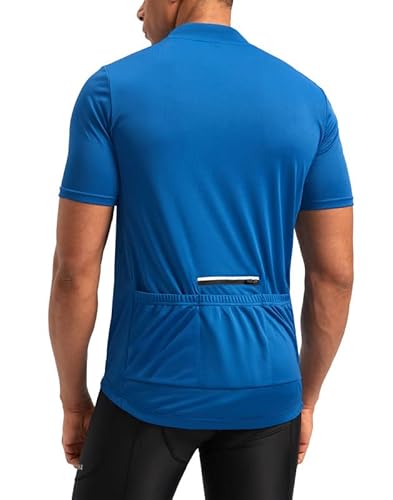 Bikewa Herren Radtrikot Feuchtigkeitstransport Kurzarm UPF Half Zip Bike Road Riding Biking Shirts für Männer Reißverschlusstaschen, Königsblau, 4X-Groß von Bikewa