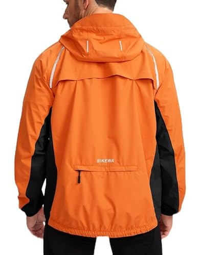 Herren Regenjacke Wasserdicht Radfahren Laufen Leicht Packbar Kapuze Windbreaker Bike Gear Golf Wandern Regenmantel, orange / schwarz, XX-Large von Bikewa