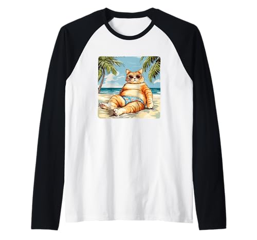 Lustige Katze im Urlaub am Strand für Jungen und Mädchen Raglan Lustige Katze im Urlaub am Strand für Jungen und Mädchen Raglan von Bikini Cat