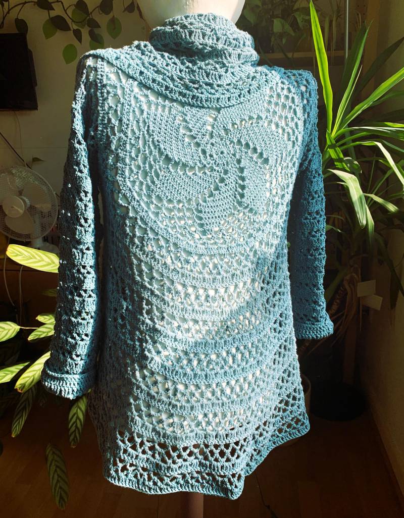 Kreisjacke Aus Baumwolle, Gehäkelt, Handgefertigt, Mandala Jacke, Boho Chic, Größe 36-38 von Bilderherbst