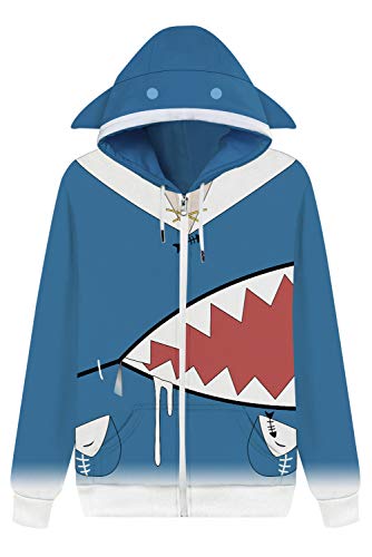 Bilicos Coat Mantel Hoodie mit Kapuze Jacke Hooded Pulli Sweatshirt Anime Unisex Lange Ärmel Kapuzenpullover Gawr Gura L (Brustumfang 118cm) von Bilicos